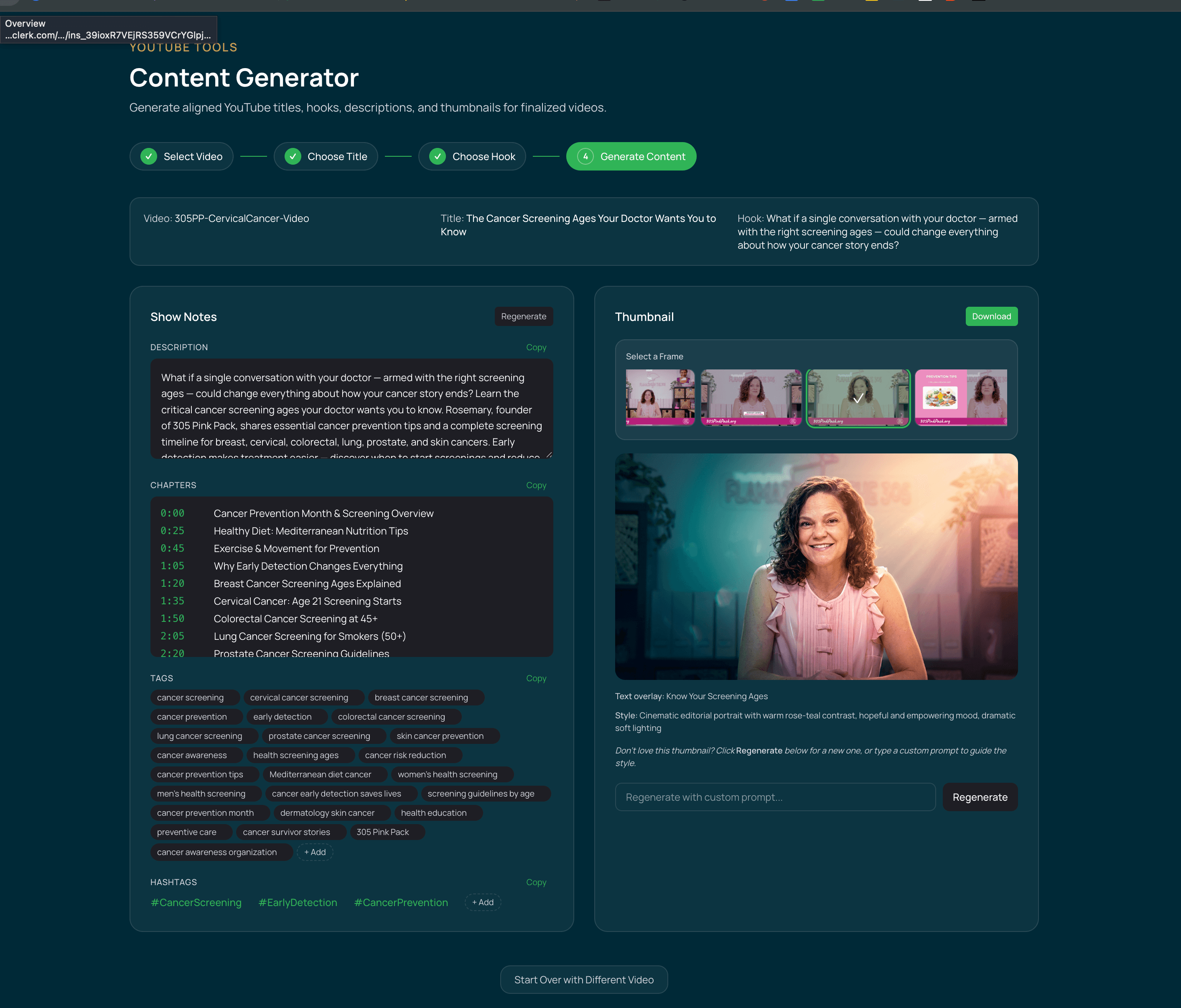 Portal Screenshot: YouTube Content Generator